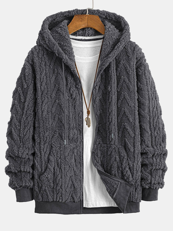Geometric Jacquard Zip Up Teddy Hoodie - Maison Sydney