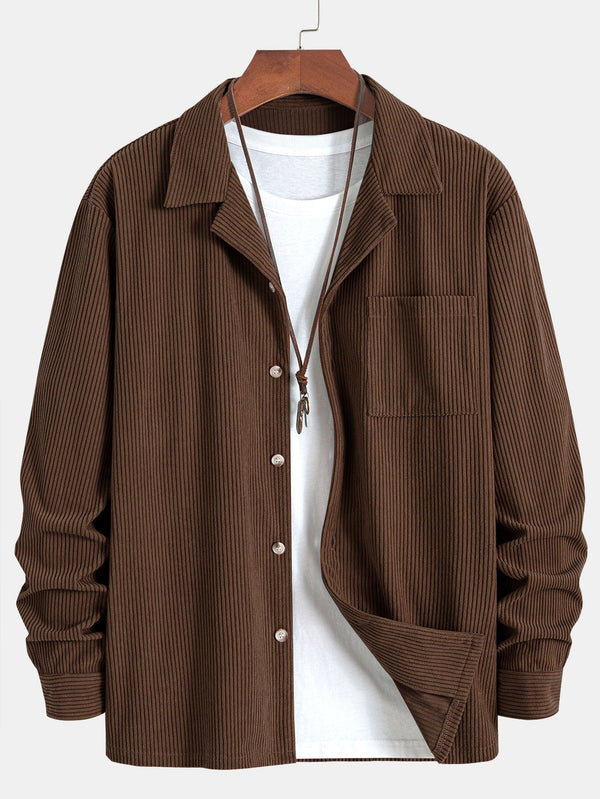 Long Sleeve Corduroy Cuban Collar Shirt - Maison Sydney