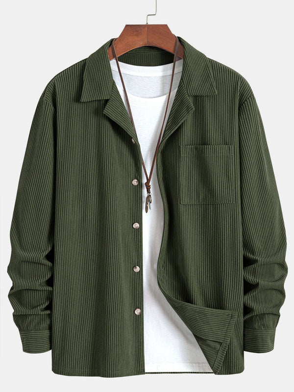 Long Sleeve Corduroy Cuban Collar Shirt - Maison Sydney