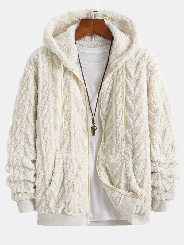 Geometric Jacquard Zip Up Teddy Hoodie - Maison Sydney