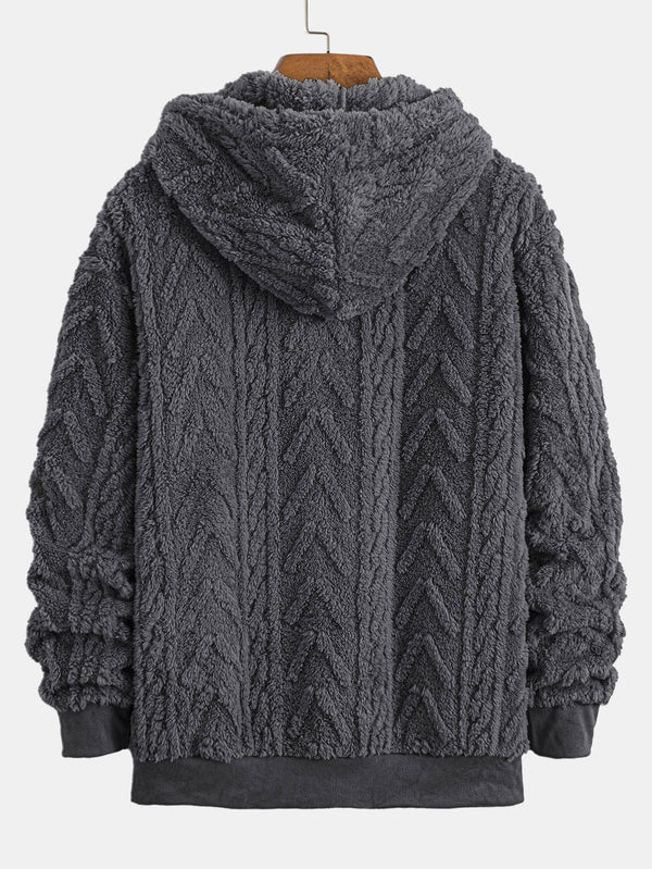 Geometric Jacquard Zip Up Teddy Hoodie - Maison Sydney
