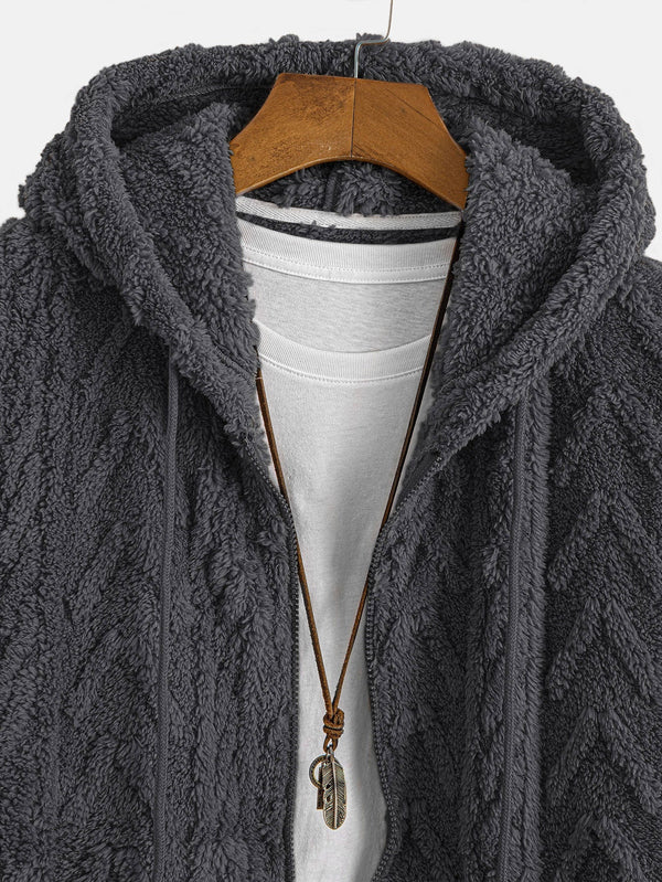 Geometric Jacquard Zip Up Teddy Hoodie - Maison Sydney