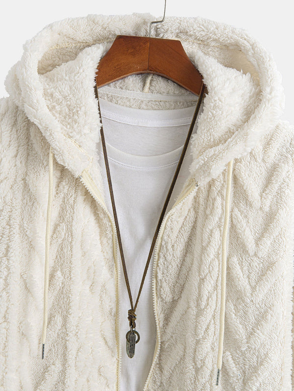 Geometric Jacquard Zip Up Teddy Hoodie - Maison Sydney