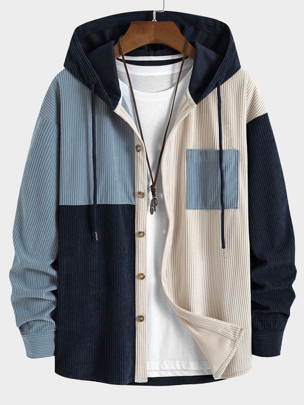 Relax Fit Colorblock Corduroy Hooded Shirt - Maison Sydney