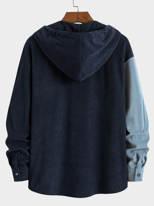 Relax Fit Colorblock Corduroy Hooded Shirt - Maison Sydney
