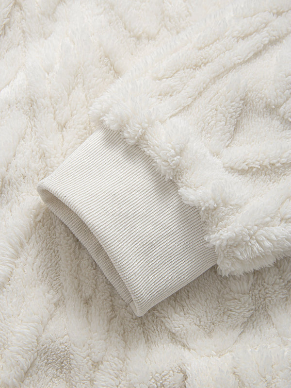 Geometric Jacquard Zip Up Teddy Hoodie - Maison Sydney