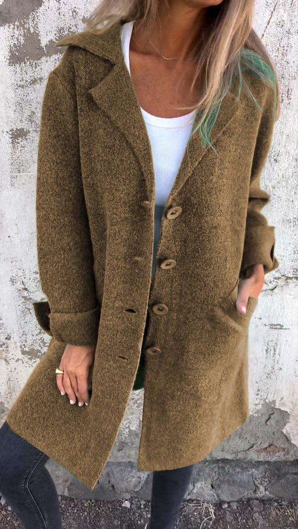 Aveline - Single Breasted Casual Wool Coat with Lapels - Maison Sydney