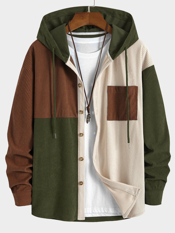 Relax Fit Colorblock Corduroy Hooded Shirt - Maison Sydney