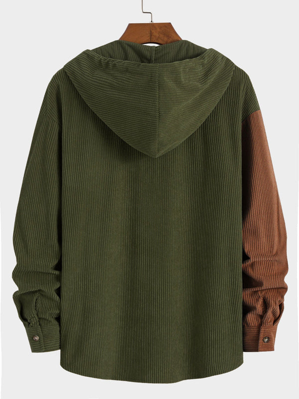 Relax Fit Colorblock Corduroy Hooded Shirt - Maison Sydney