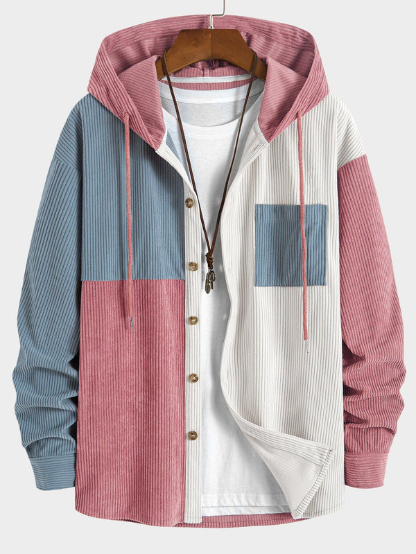 Relax Fit Colorblock Corduroy Hooded Shirt - Maison Sydney