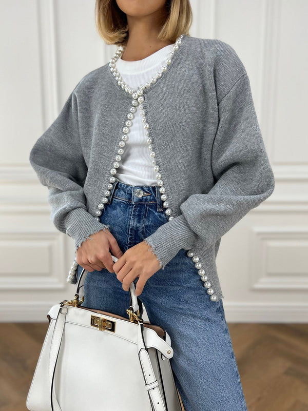 Pearl Trim Ripped Hem Cardigan - Maison Sydney