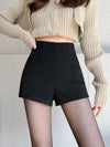 Solid High Waist Zip Shorts - Maison Sydney