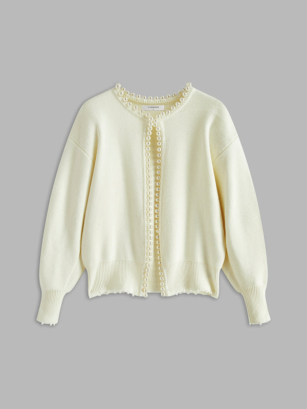 Pearl Trim Ripped Hem Cardigan - Maison Sydney