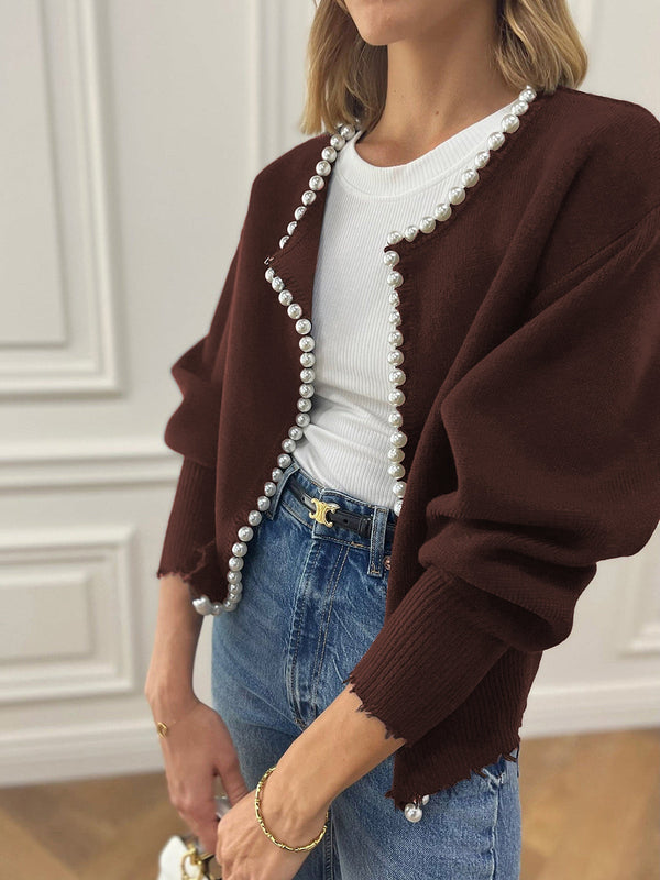 Pearl Trim Ripped Hem Cardigan - Maison Sydney