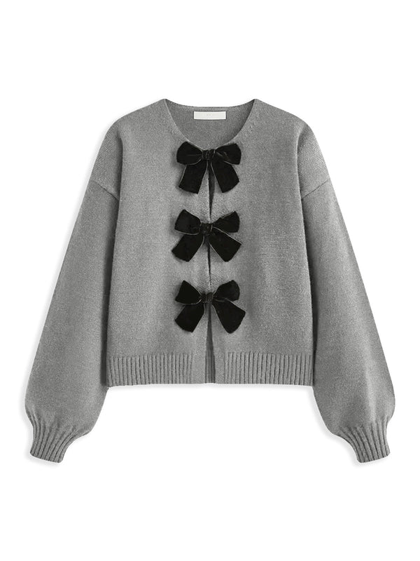 Velvet-Bow Lantern Sleeve Sweater - Maison Sydney