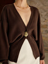 Golden Button Plain Cardigan - Maison Sydney