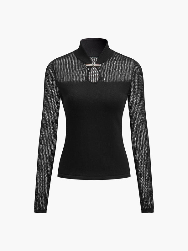 Keyhole Neckline Semi-Sheer Knit Top - Maison Sydney