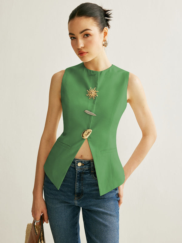 Metal Detail Split Vest - Maison Sydney