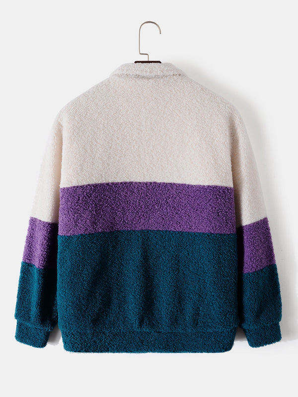 Color Block Teddy Fleece Zip Up Coat - Maison Sydney