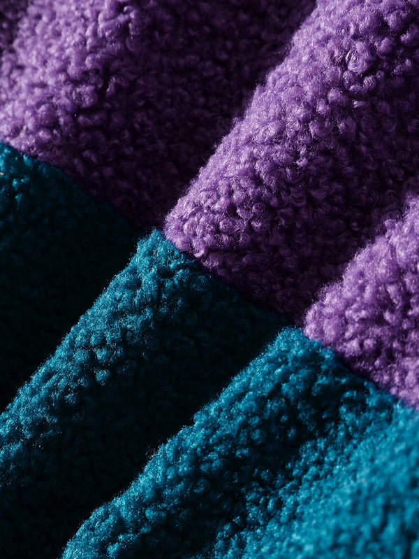 Color Block Teddy Fleece Zip Up Coat - Maison Sydney