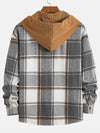 Relax Fit Contrast Corduroy Plaid Hooded Shirt - Maison Sydney