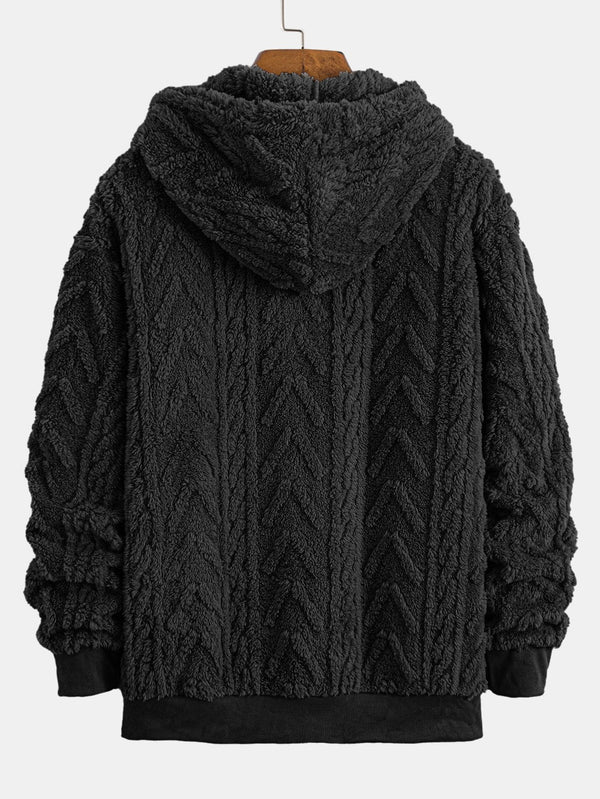 Geometric Jacquard Zip Up Teddy Hoodie - Maison Sydney