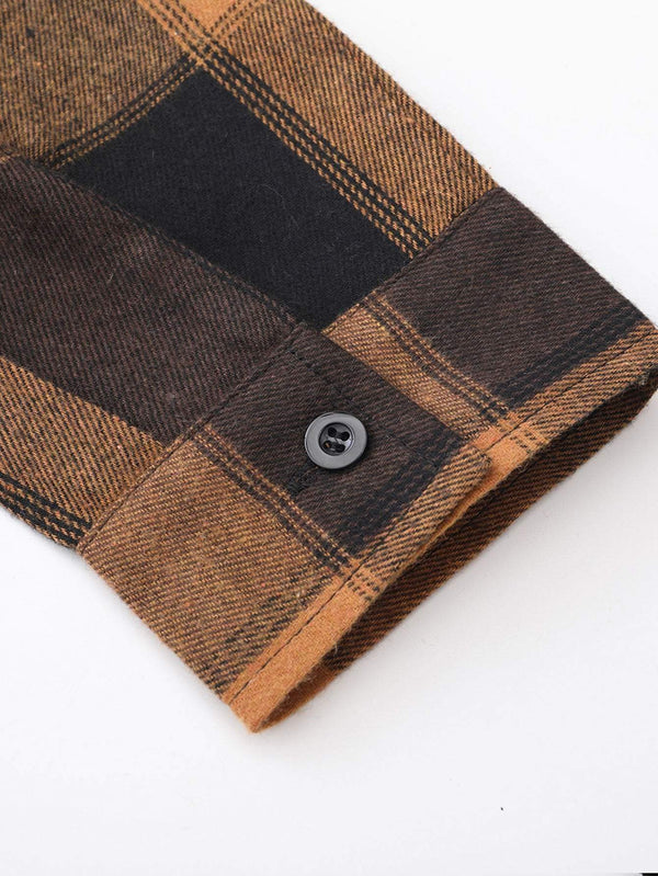 Relax Fit Plaid Corduroy Panel Hooded Shirt - Maison Sydney