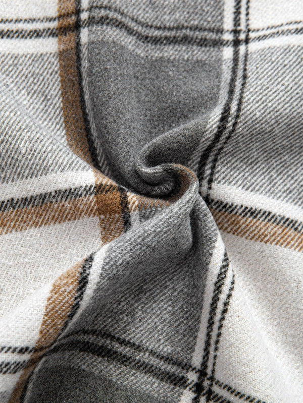 Relax Fit Contrast Corduroy Plaid Hooded Shirt - Maison Sydney