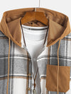 Relax Fit Contrast Corduroy Plaid Hooded Shirt - Maison Sydney