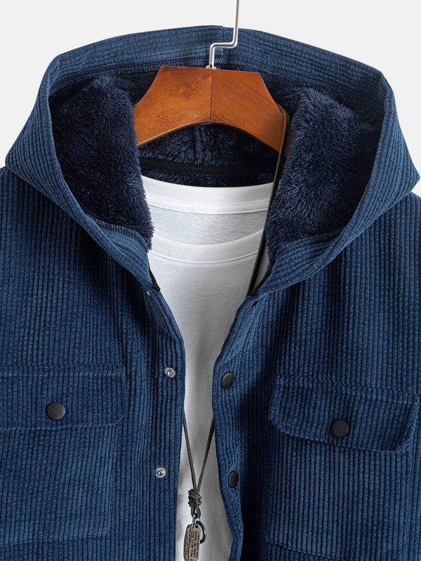 Fleece Lined Corduroy HoodedOvershirt - Maison Sydney