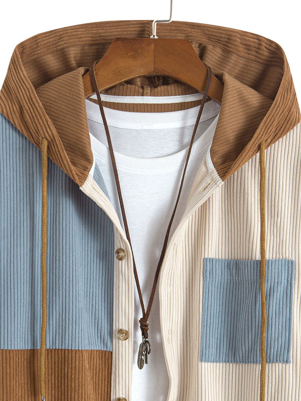 Relax Fit Colorblock Corduroy Hooded Shirt - Maison Sydney