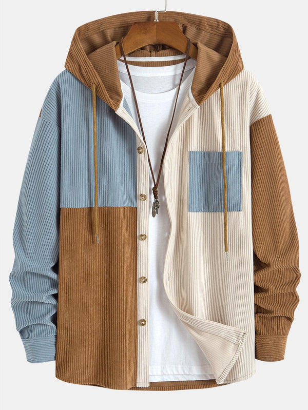 Relax Fit Colorblock Corduroy Hooded Shirt - Maison Sydney