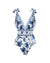 V Neck Lace Up Printed One Piece Swimsuit and Skirt - Maison Sydney