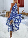 Delicate Floral Print Halterneck Maxi Dress