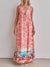 Unique Ink-Print V-Neck Lace-Up Loose-Fitting A-Line Maxi Dress