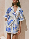Casual Ocean Shell Print Shorts Two-Piece Set