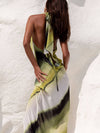 Classic Tie-Dye Gradient Printed Cowl Neck Halter Tie-up Vacation Maxi Dress