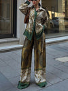 Modern Feel Contrast Color Paisley Unique Print Elastic Waist Pocketed Pants