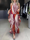 Fashionable Unique Positioning Print Long Sleeveless Top Wide Leg Pants Set