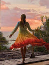 Unique Gradient Print Bohemian Rainbow Tiered Maxi Dress