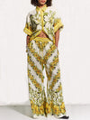 Classic Summer Oversized Cut Printed Pocket Wide Leg Pants