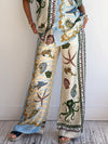 Unique Deep Sea Floral Print Loose Wide-leg Pants