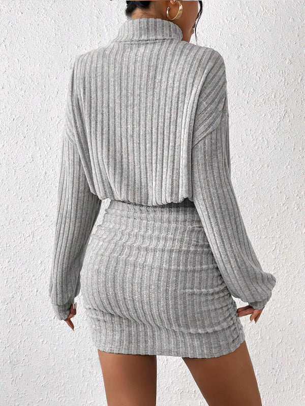 Mock Neck Ribbed Short Dress - Maison Sydney