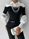 Color Block Skinny Lapel Top - Maison Sydney