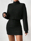 Mock Neck Ribbed Short Dress - Maison Sydney