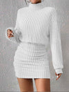 Mock Neck Ribbed Short Dress - Maison Sydney