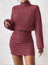Mock Neck Ribbed Short Dress - Maison Sydney