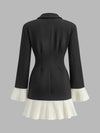 V-Neck Two-Tone Pleated Button Dress - Maison Sydney
