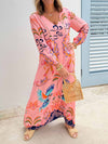 Unique Parrot Print Drop Shoulder Sleeve Maxi Dress