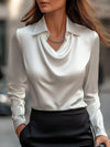 Vanaya | Elegant White Satin Blouse With Draped Neckline